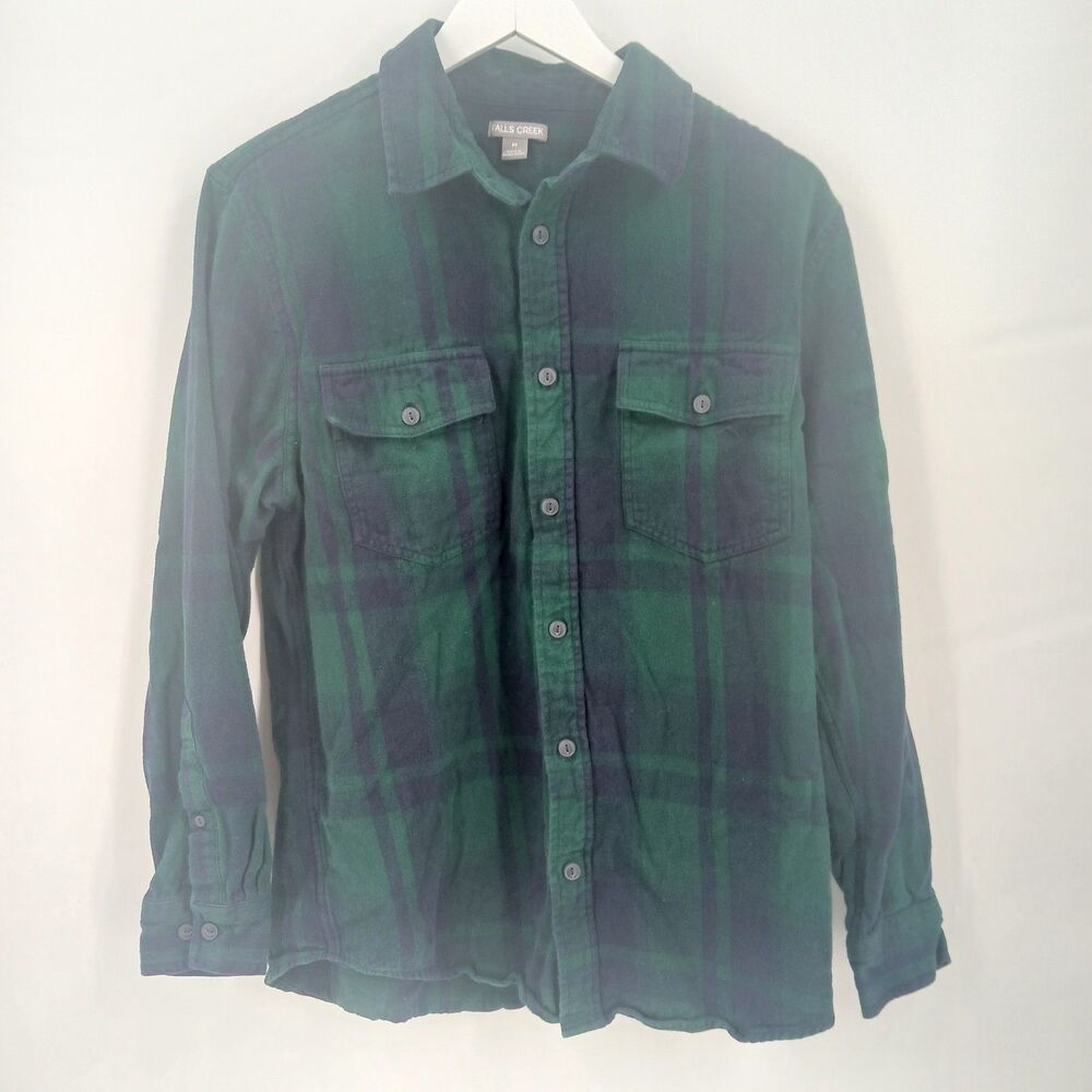 Falls Creek womans Green Plaid Flannel Button Down Shirt - Size Medium